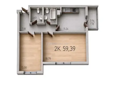 Двухкомнатная · 58.6 м² · ЖК 59 Жемчужина