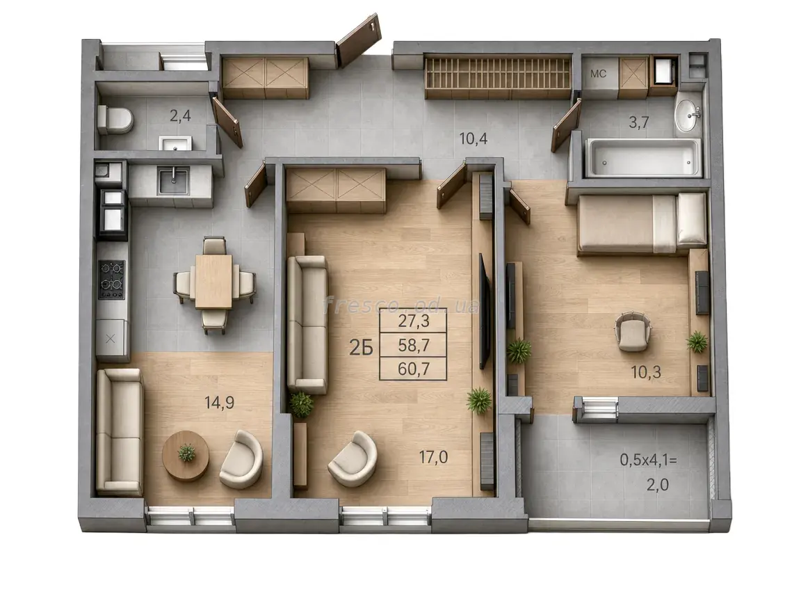 2-room apartment · 60.7 m² · RealPark