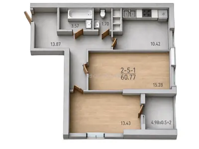 Двухкомнатная · 62.8 м² · ЖК 67 Жемчужина