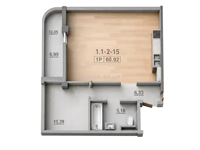 Two-bedroom · 60.92 m² · 69 Pearl