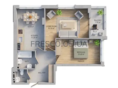 Двухкомнатная · 63.7 м² · ЖК Золотая Эра