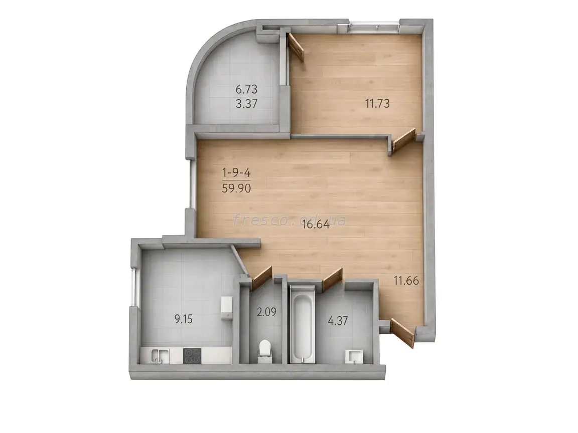 2-room apartment · 58.6 m² · 63 Pearl