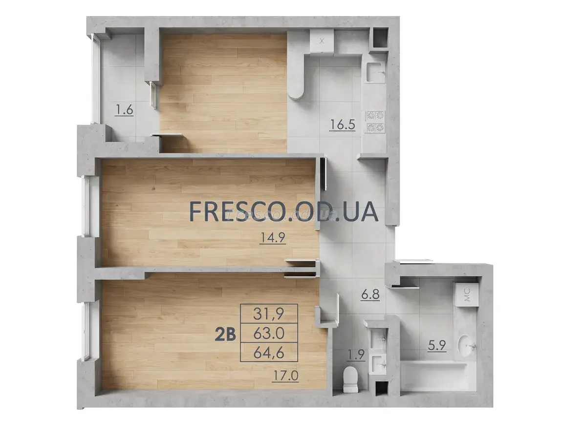 2-room apartment · 64.6 m² · RealPark