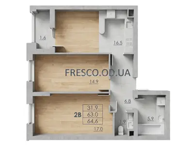 Двухкомнатная · 64.6 м² · ЖК RealPark (Реал Парк)