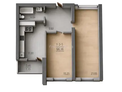Двухкомнатная · 69.2 м² · ЖК 65 Жемчужина