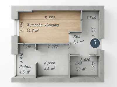 Однокомнатная · 38.88 м² · ЖК Одесская Чайка
