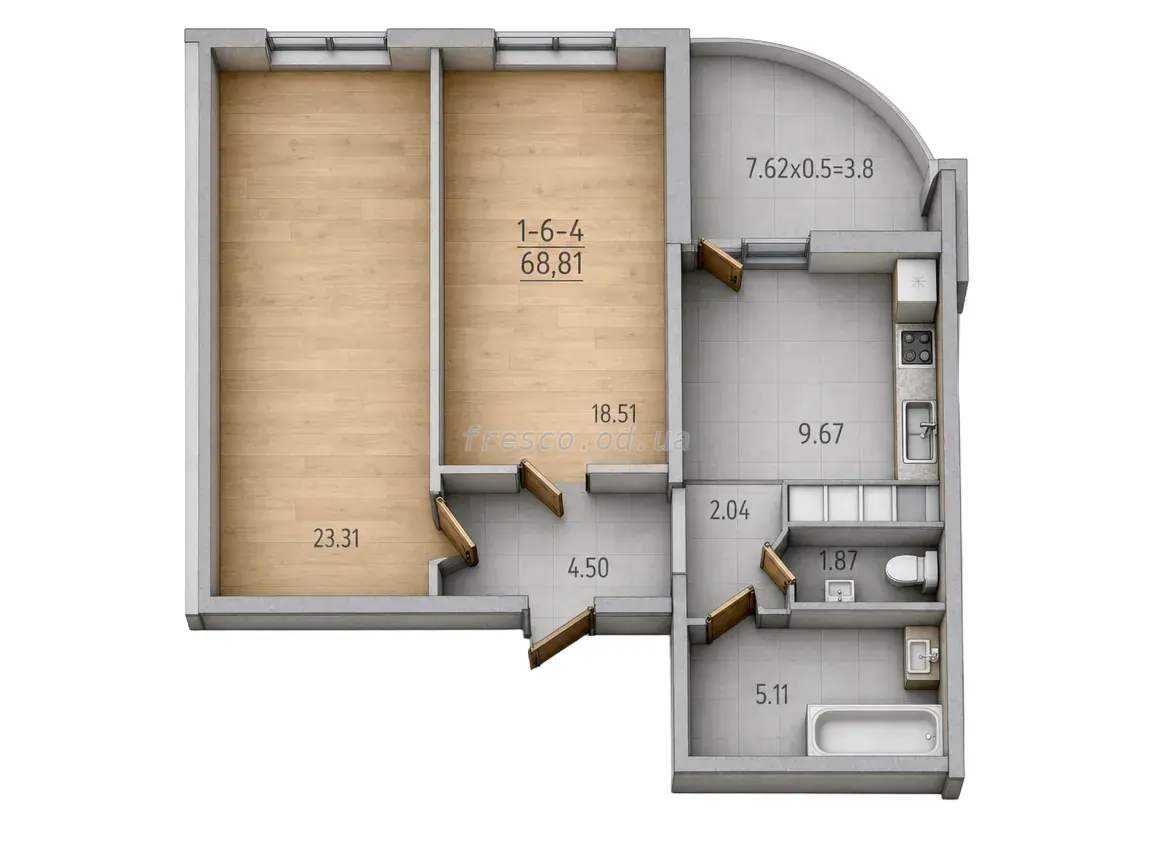 2-room apartment · 68.7 m² · 67 Pearl