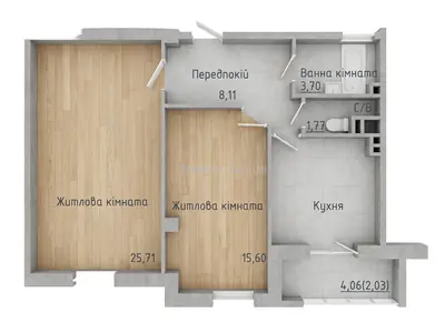 Двухкомнатная · 68.5 м² · ЖК Сокол