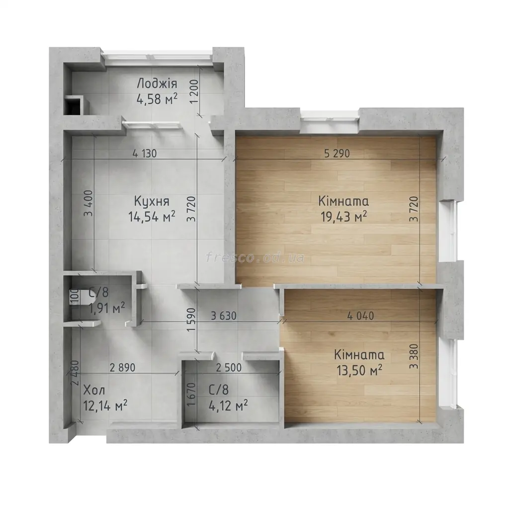 Двухкомнатная квартира · 70.22 м² · ЖК Чайка Люкс