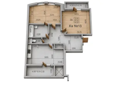 Двухкомнатная · 69.9 м² · ЖК Parkside