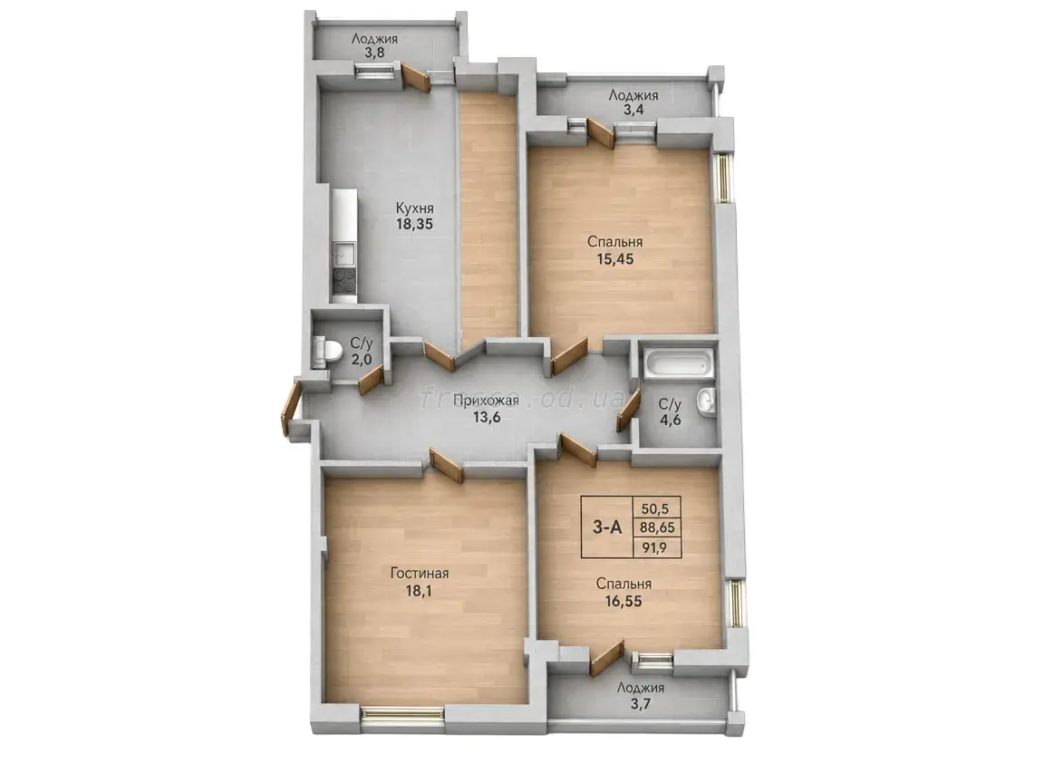 3-room apartment · 91.7 m² · Park Sovignon