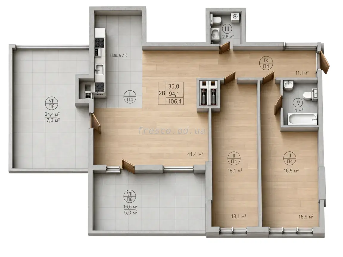 2-room apartment · 103.8 m² · Tairovo Gardens