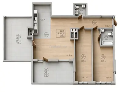 Двухкомнатная · 103.8 м² · ЖК Таировские сады