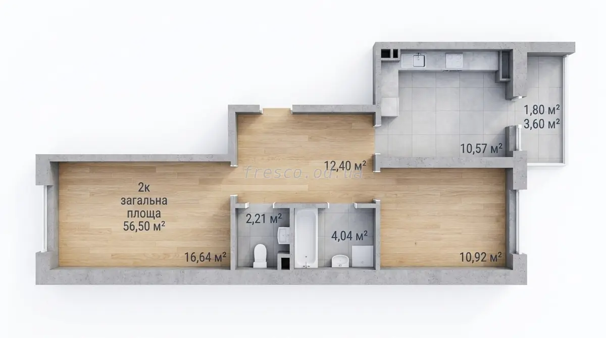 Двухкомнатная · 56.5 м² · ЖК Одесские Традиции на Старосенной
