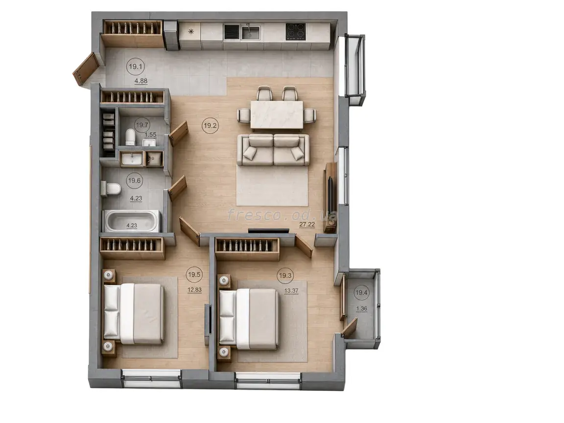 1-room apartment · 40.29 m² · Aquarelle 10
