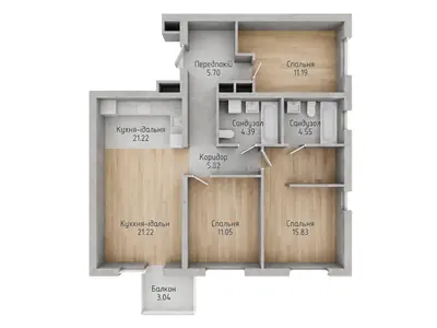 Трёхкомнатная · 80.7 м² · ЖК Sky City