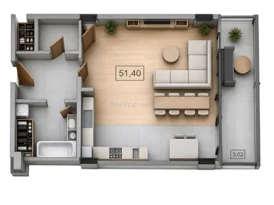 One-bedroom · 57.06 m² · UNITY TOWERS
