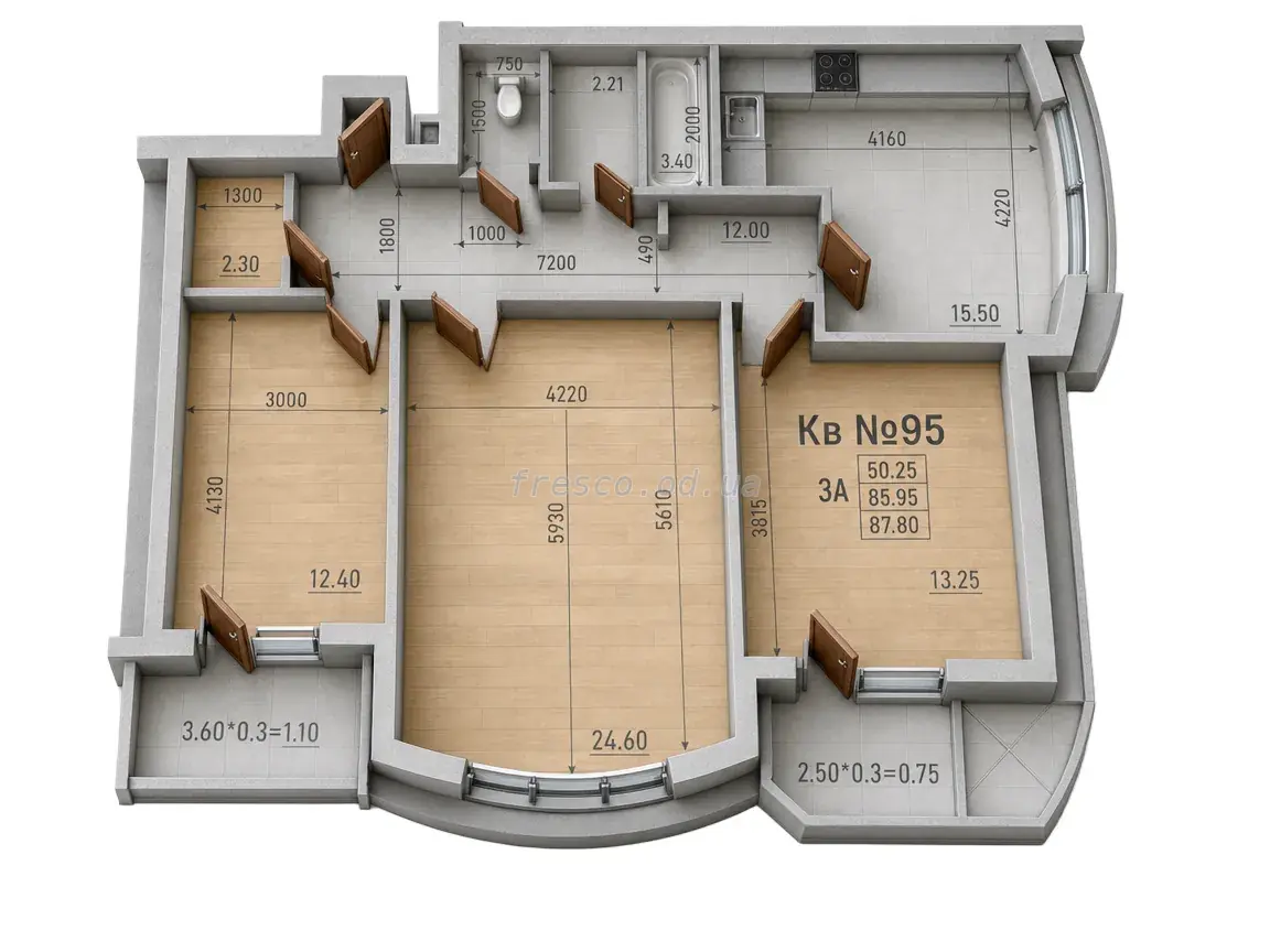 3-room apartment · 87.8 m² · Parkside