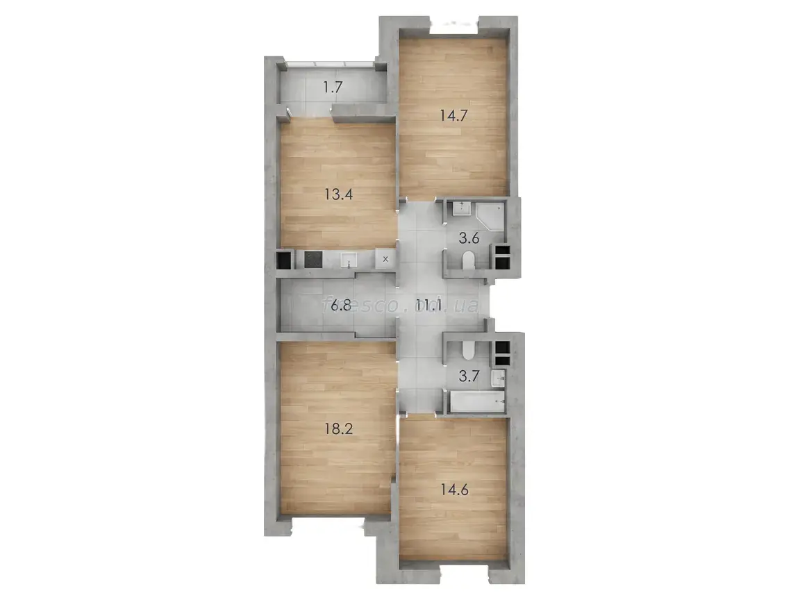 3-room apartment · 87.8 m² · RealPark