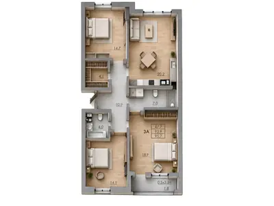 Трёхкомнатная · 95.7 м² · ЖК RealPark (Реал Парк)