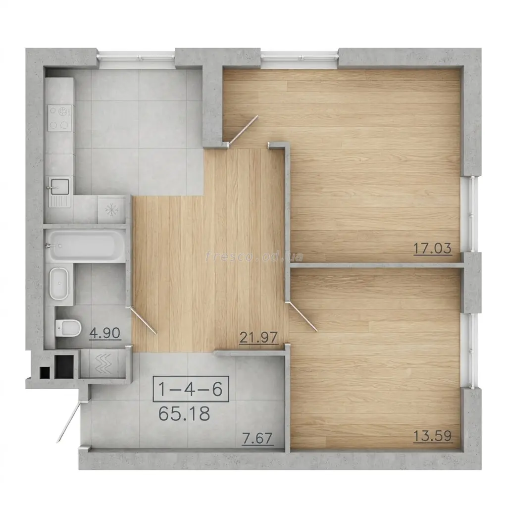 Двухкомнатная · 66.58 м² · ЖК 64 Жемчужина