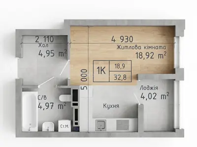 Студія · 32.8 м² · ЖК Одеса Сіті