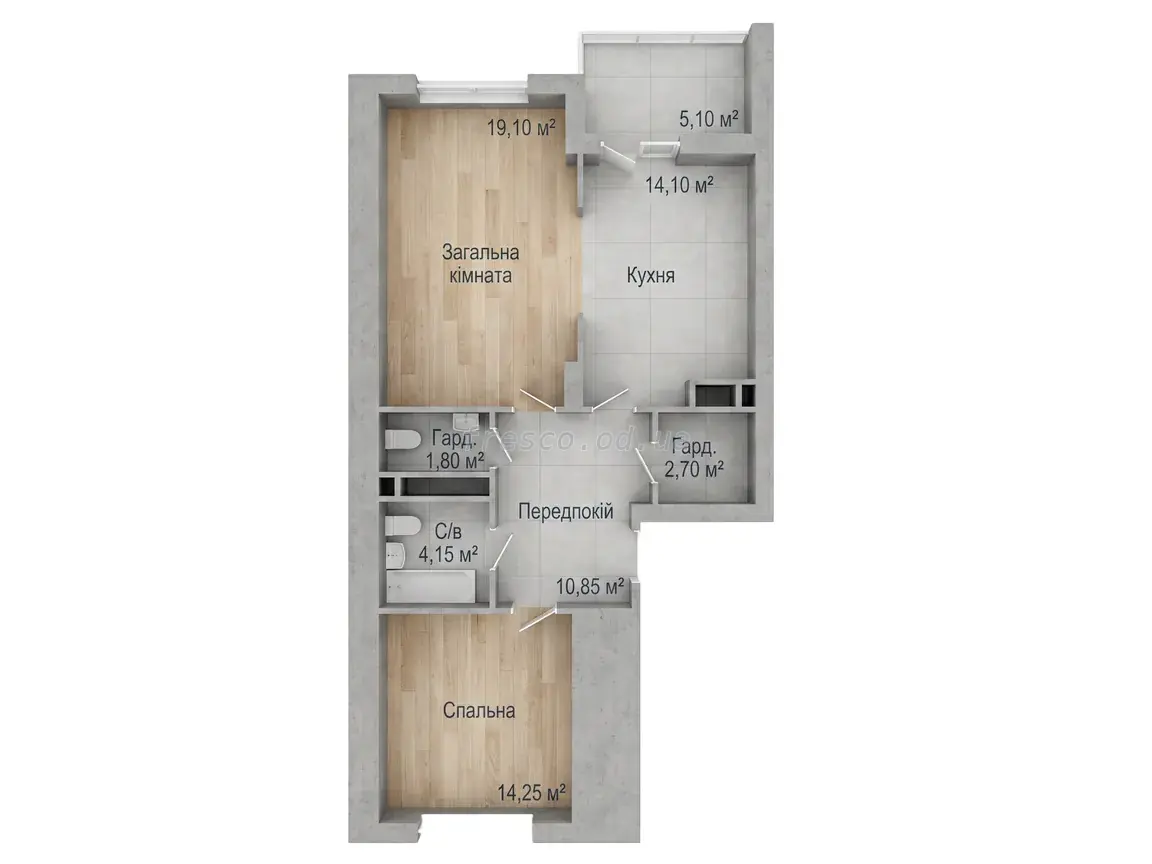 2-room apartment · 71.85 m² · Aurora
