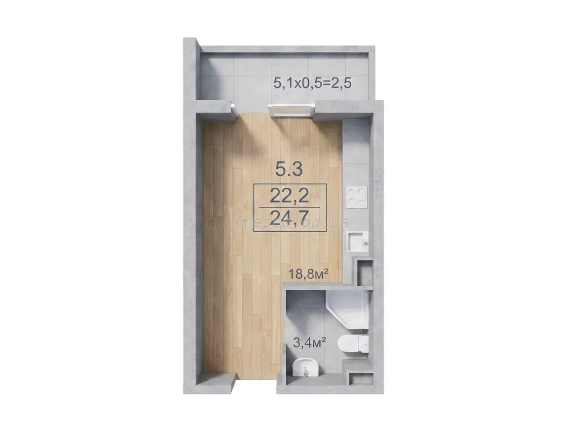Studio apartment · 24.9 m² · Breeze Marine