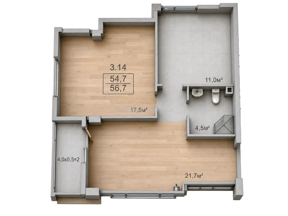 2-room apartments · 56.7 m² · Breeze Marine