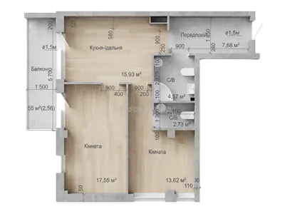 Двухкомнатная · 64.64 м² · ЖК Art House