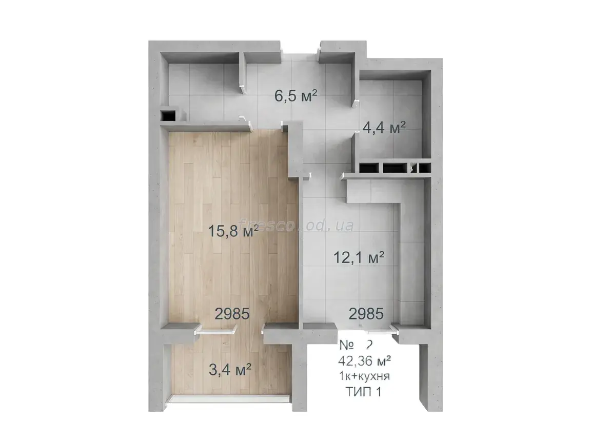 1-room apartment · 42.36 m² · Avtorsky Rayon