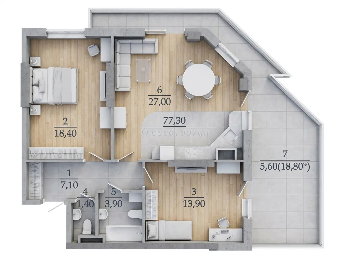 2-room apartment · 74.3 m² · Tairovo Gardens