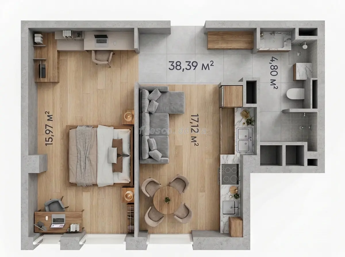 Однокомнатная квартира · 38.39 м² · Квартал SOHO