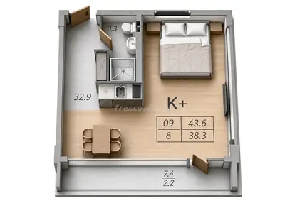 Однокомнатная · 43.6 м² · Best Resort Apartments