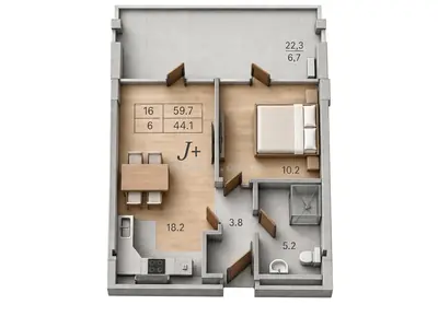 Двухкомнатная · 59.7 м² · Best Resort Apartments