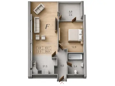 Двухкомнатная · 63.1 м² · Best Resort Apartments