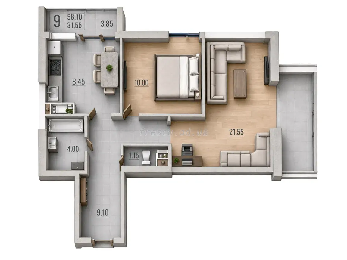 2-room apartment · 57.7 m² · Acacia Boulevard