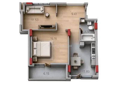 Двухкомнатная · 55.96 м² · ЖК Дерби