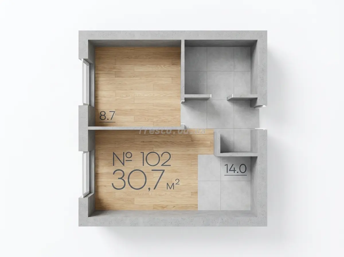 Однокомнатная квартира · 30.7 м² · ЖК Рю Менар