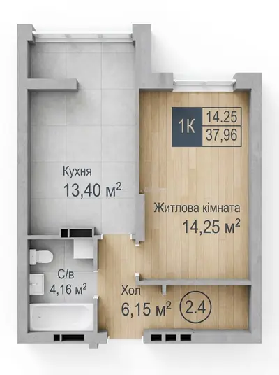 Однокомнатная · 37.96 м² · ЖК Sea Town