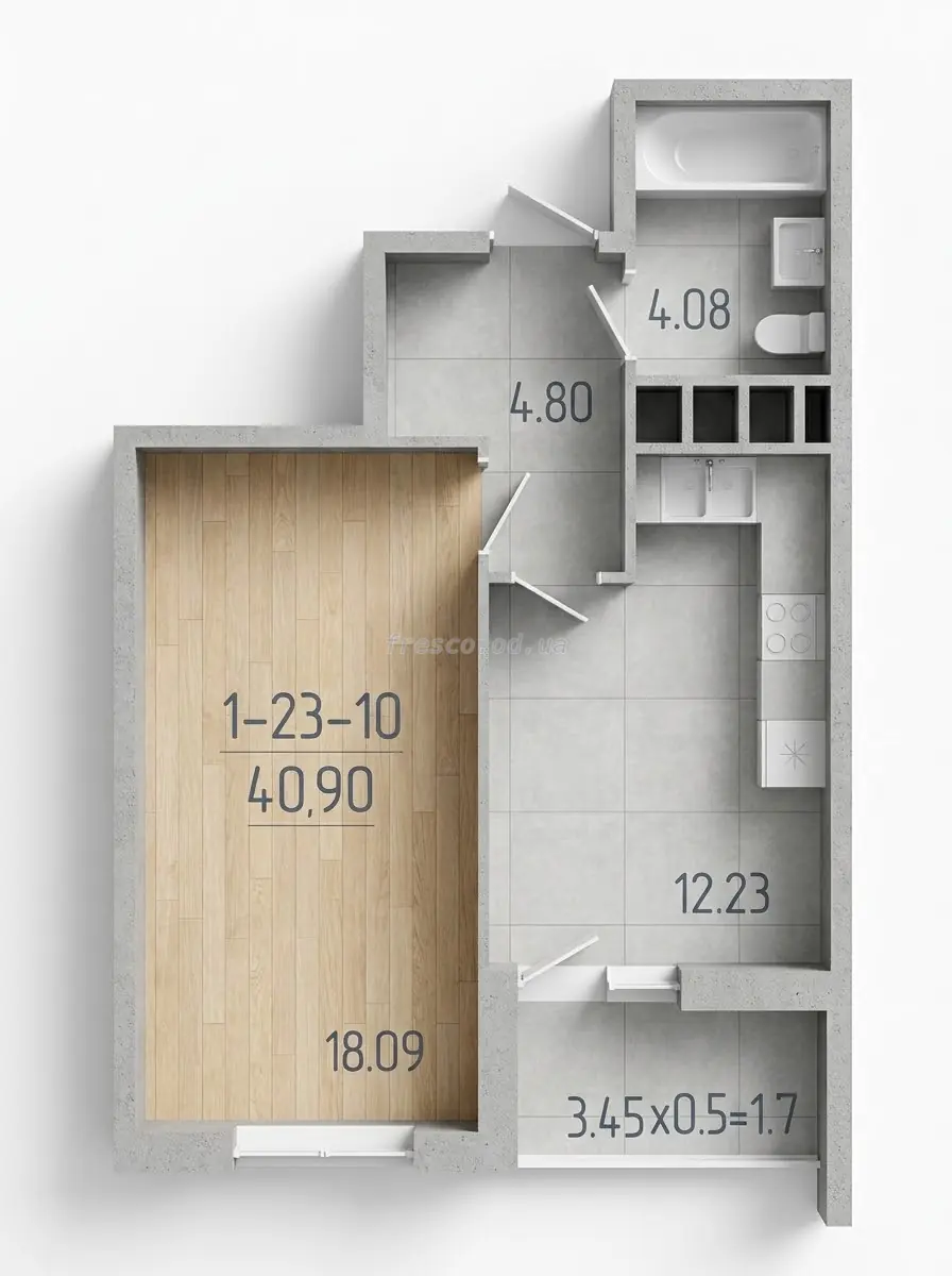 Однокомнатная квартира · 40.5 м² · ЖК 67 Жемчужина