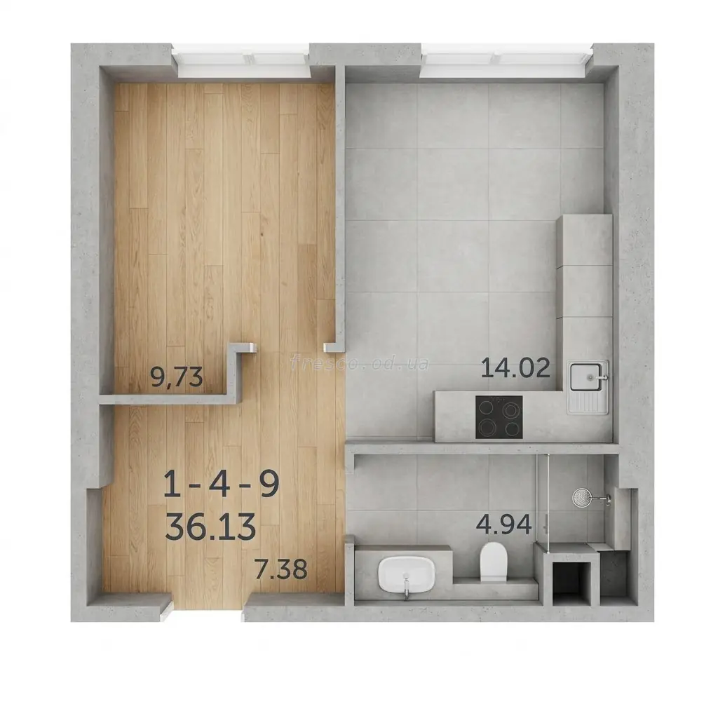Однокомнатная · 36.61 м² · ЖК 64 Жемчужина