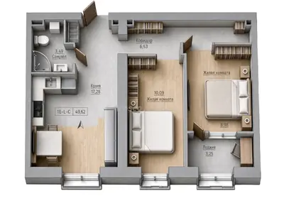 Двухкомнатная · 49.62 м² · ЖК Кекс (Keks)