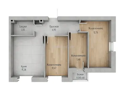 Трёхкомнатная · 57.13 м² · ЖК Кекс (Keks)