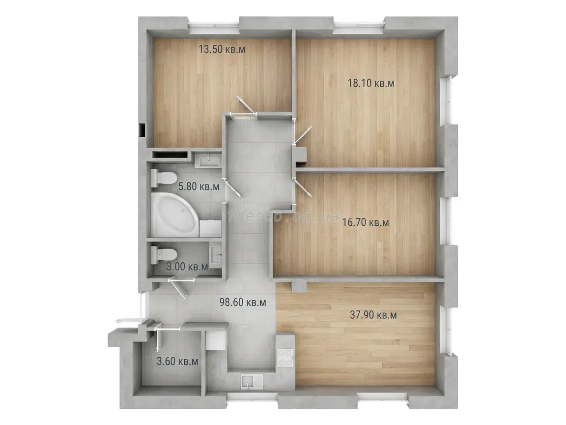 3-room apartment · 98.6 m² · Little Marseille 2