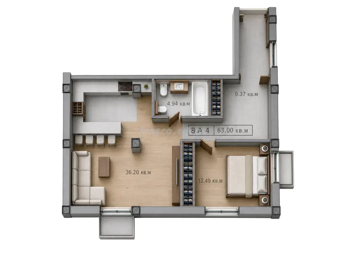 2-room apartment · 63.0 m² · Little Marseille 2