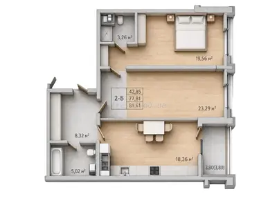 Двухкомнатная · 81.72 м² · ЖК Модерн