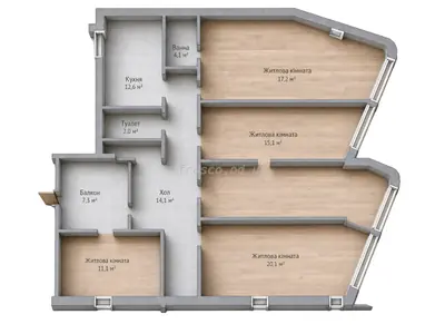 Трёхкомнатная · 143.7 м² · Морская симфония