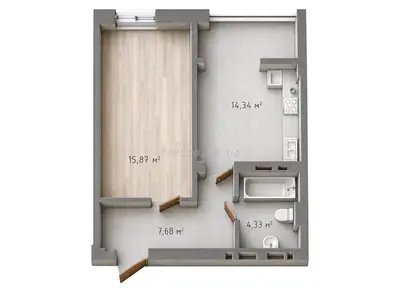 Однокомнатная · 41.38 м² · ЖК Одесская Чайка