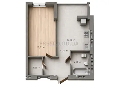 Однокомнатная · 39.65 м² · ЖК Одесская Чайка